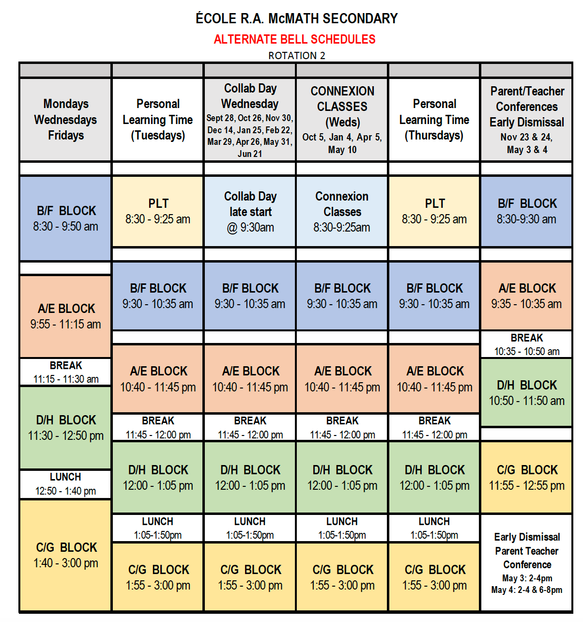instructions schedule a 2023 Bell Schedule 20222023 École Secondaire R.A. McMath Secondary School